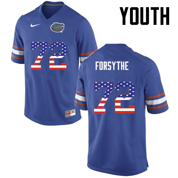 Florida Gators Youth #72 Stone Forsythe College Football USA Flag Fashion Blue
